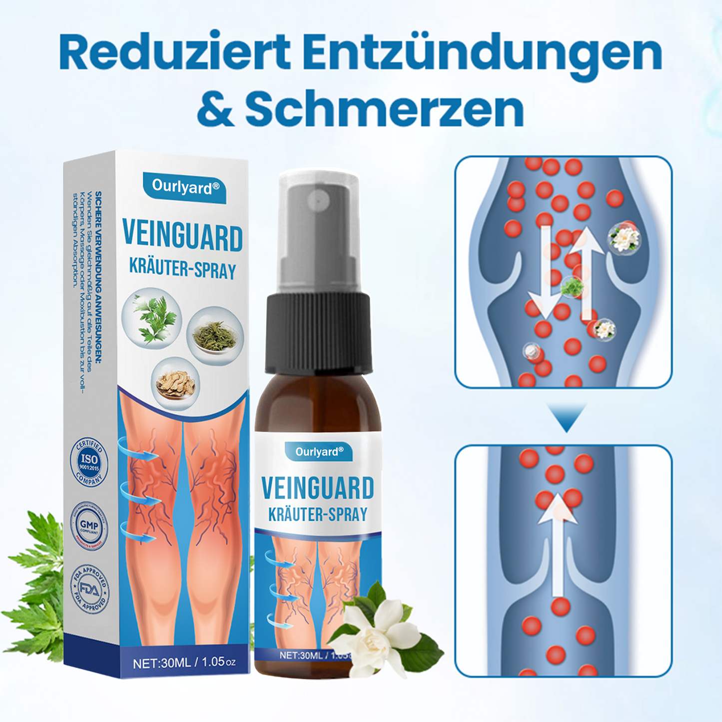 🎁Ourlyard® VeinGuard Kräuterspray-✅Klinisch erwiesen, um Krampfadern in nur 7 Tagen zu beseitigen!!