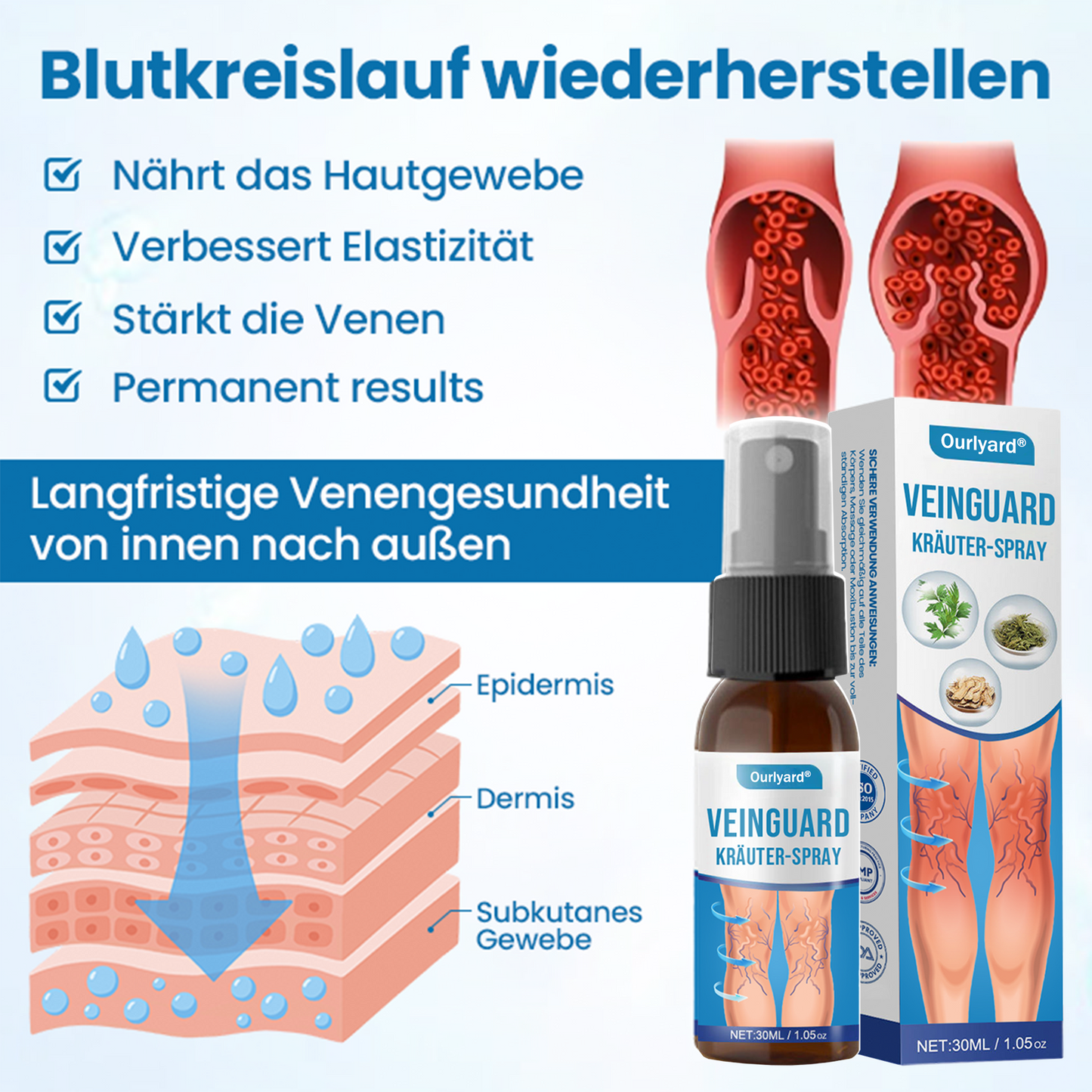 🎁Ourlyard® VeinGuard Kräuterspray-✅Klinisch erwiesen, um Krampfadern in nur 7 Tagen zu beseitigen!!