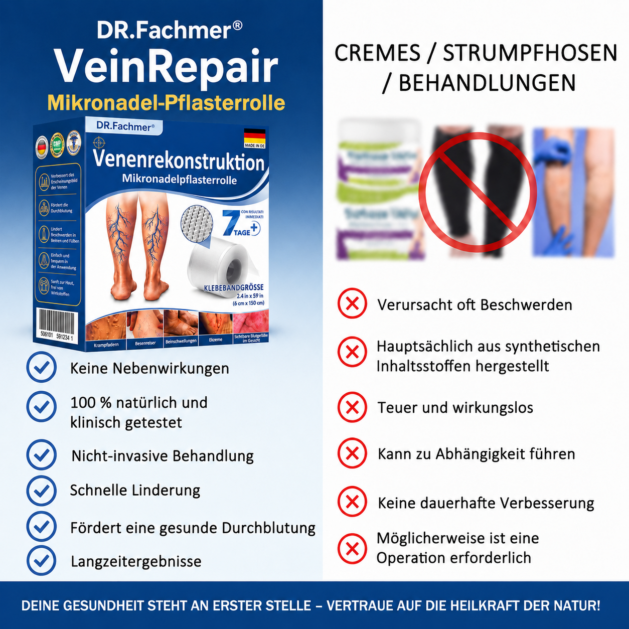 🏥DR.Fachmer® Mikronadel-Pflaster VeinRepair ⚡ Sofortige Entlastung & langfristige Ergebnisse für müde Beine