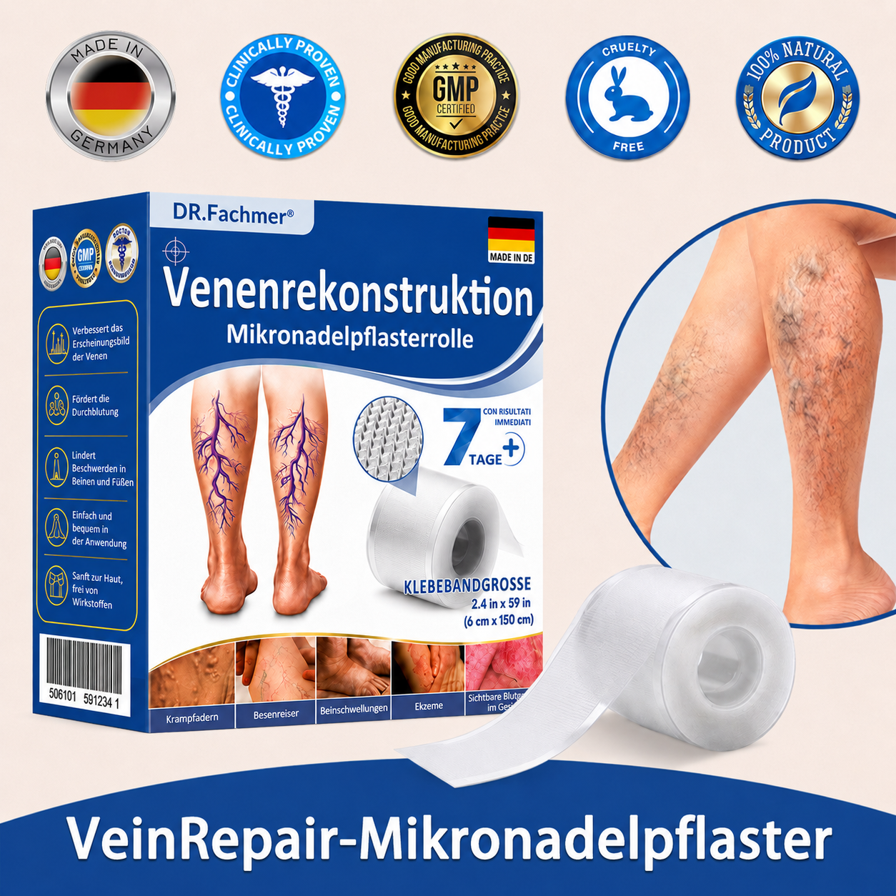 🏥DR.Fachmer® Mikronadel-Pflaster VeinRepair ⚡ Sofortige Entlastung & langfristige Ergebnisse für müde Beine