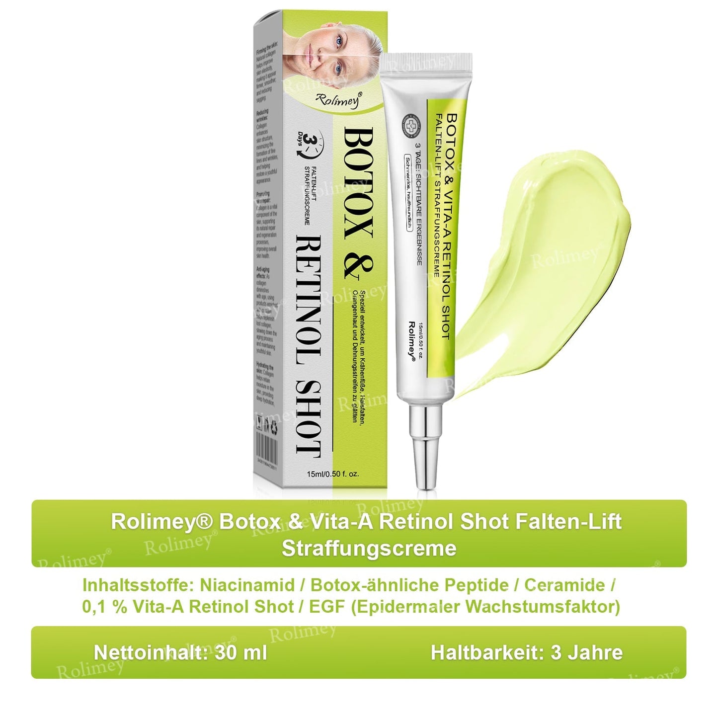 ✅Jetzt jugendliche Haut zurückgewinnen 💫Rolimey® Botox & Vita-A Retinol Shot Falten-Lift Straffungscreme