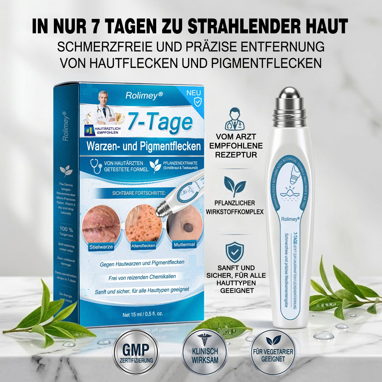 Rolimey® 7-Tage Tag- & Spot-Entferner🤍 (𝐙𝗲𝗿𝗼 𝐏𝗮𝗶𝗻, 𝐙𝗲𝗿𝗼 𝐒𝗰𝗮𝗿𝘀 Roll-On) ✅ Geeignet für: Hauttags, Flecken, Muttermale, Warzen, Blasen, Ekzeme, Schuppen, Hautkeratosen, Akne, Hautwucherungen, Narben, Geburtstagsmale 👩‍⚕️