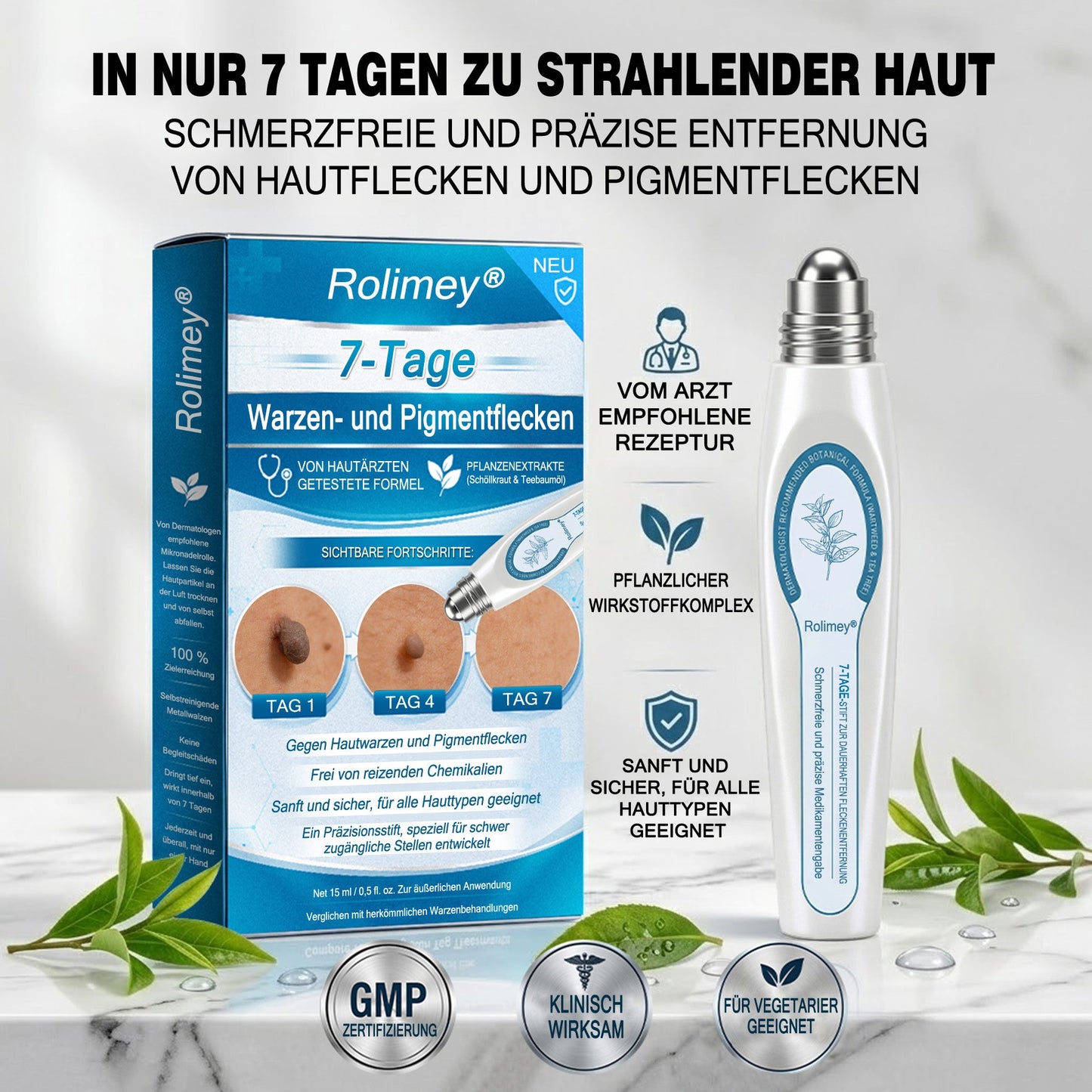 Rolimey® 7-Tage Tag- & Spot-Entferner🆕 (𝐙𝗲𝗿𝗼 𝐏𝗮𝗶𝗻, 𝐙𝗲𝗿𝗼 𝐒𝗰𝗮𝗿𝘀 Roll-On) ✅ Geeignet für: Hauttags, Flecken, Muttermale, Warzen, Blasen, Ekzeme, Schuppen, Hautkeratosen, Akne, Hautwucherungen, Narben, Geburtstagsmale 👩‍⚕️