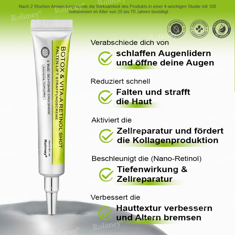 ✅Jetzt jugendliche Haut zurückgewinnen 💫Rolimey® Botox & Vita-A Retinol Shot Falten-Lift Straffungscreme