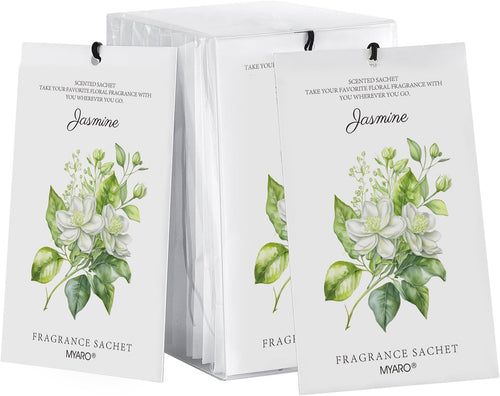MYARO 12 Packs Jasmine Scented Sachets for Drawer and Closet, Long-Lasting Air Freshener Sachets Bags Drawer deodorizers Fresh Scents, Home Fragrance for Lover
