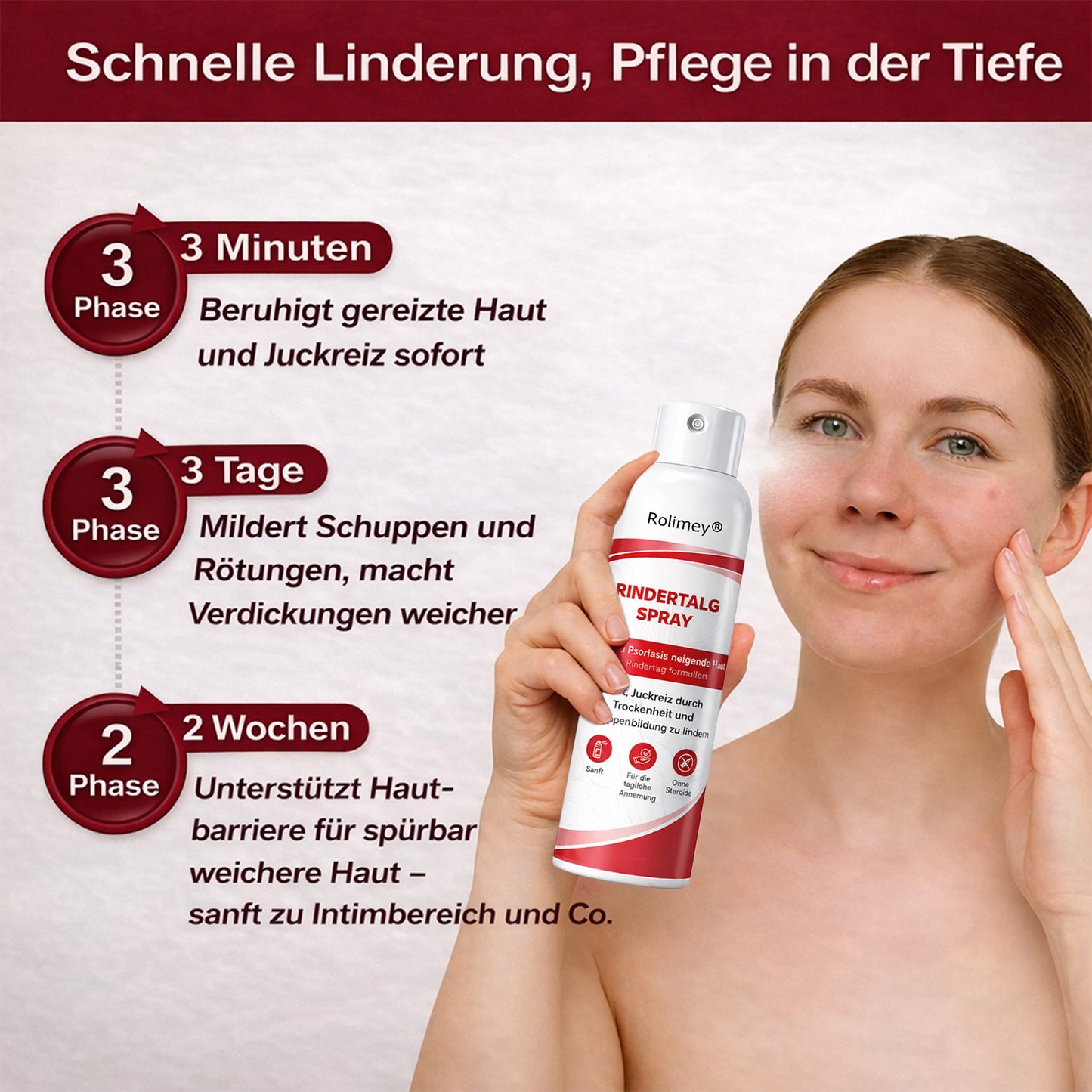 Rolimey® Rindertalg-Spray für juckende, schuppige Psoriasis-Haut 1