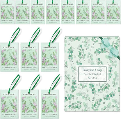 SCENTORINI Sachets for Drawers and Closets, Eucalyptus Sage Sachets Bags, Pack of 14, Home Fragrance Sachet for Wardrobe, Closet, Drawer