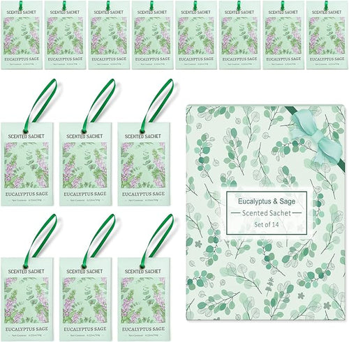 SCENTORINI Sachets for Drawers and Closets, Eucalyptus Sage Sachets Bags, Pack of 14, Home Fragrance Sachet for Wardrobe, Closet, Drawer