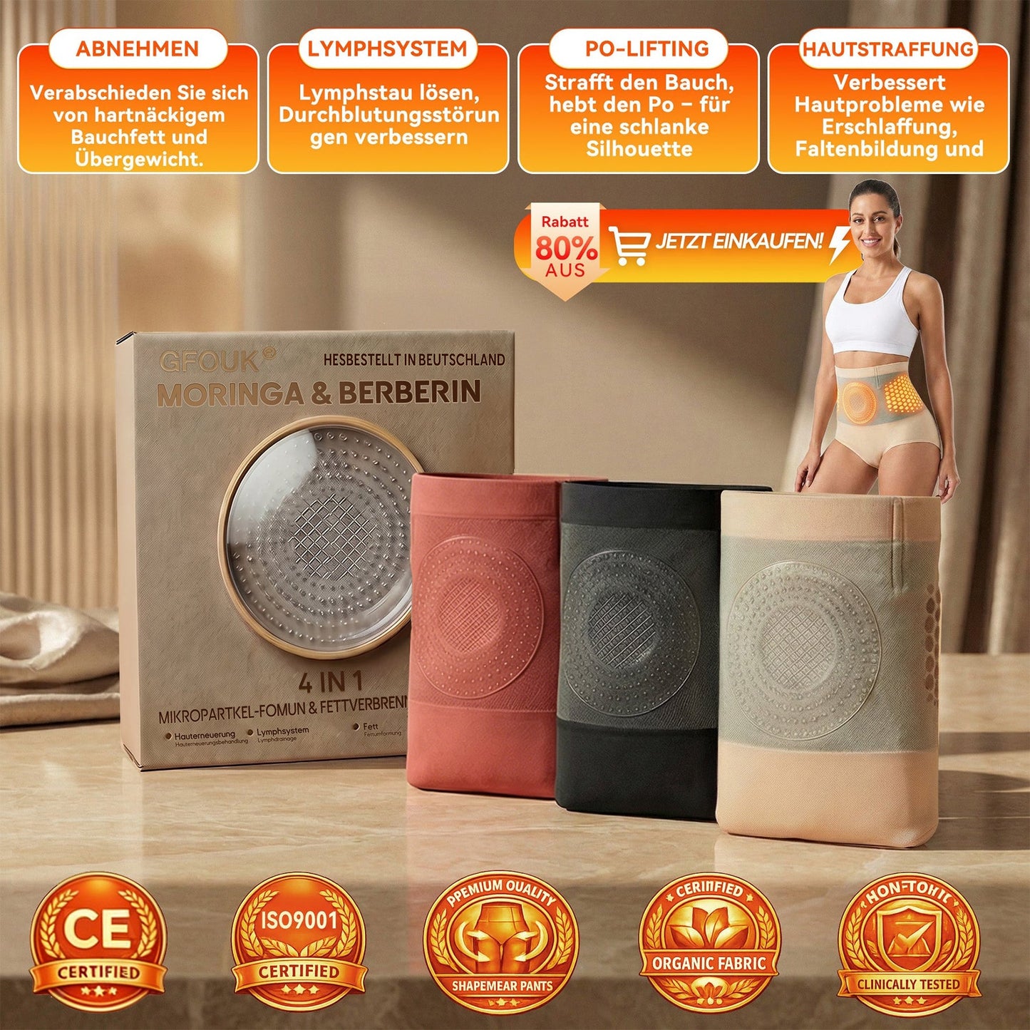 ✅ Offizieller Markenstore | ⚕️ GFOUK® 2026 Moringa & Berberin 4-in-1 Mikropartikel-Formungs- und Fettverbrennungs-Shorts